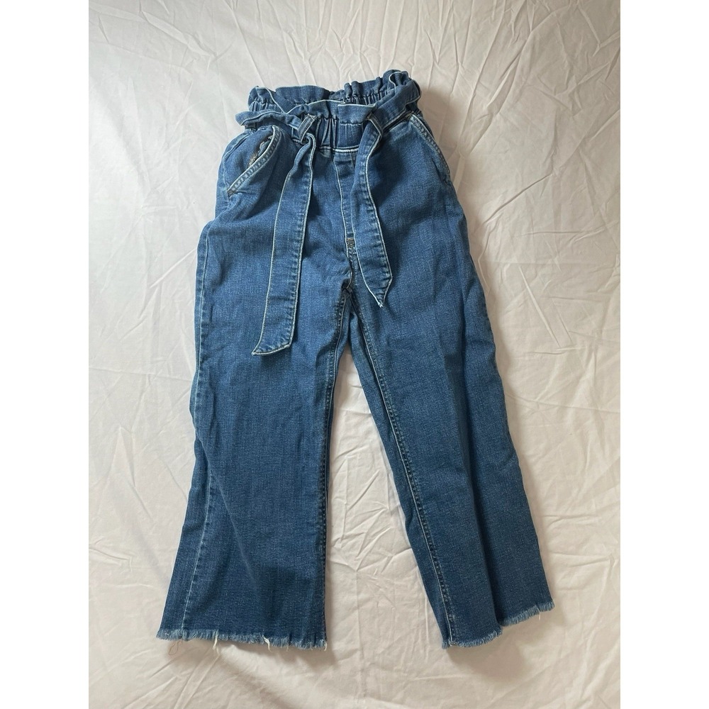 AERO paper bag high waist cropped jeans pants‎ wide leg raw edge XS